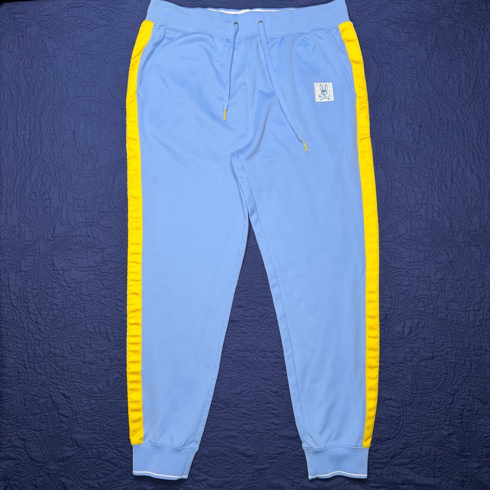 Psycho Bunny Mens Light Blue Yellow Stripe Track Pants Joggers XXL Read